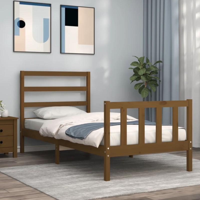 vidaXL Bettrahmen mit Kopfteil Honigbraun 90x190 cm Massivholz vidaXL Bettrahmen mit Kopfteil Honigbraun 90x190 cm Massivholz