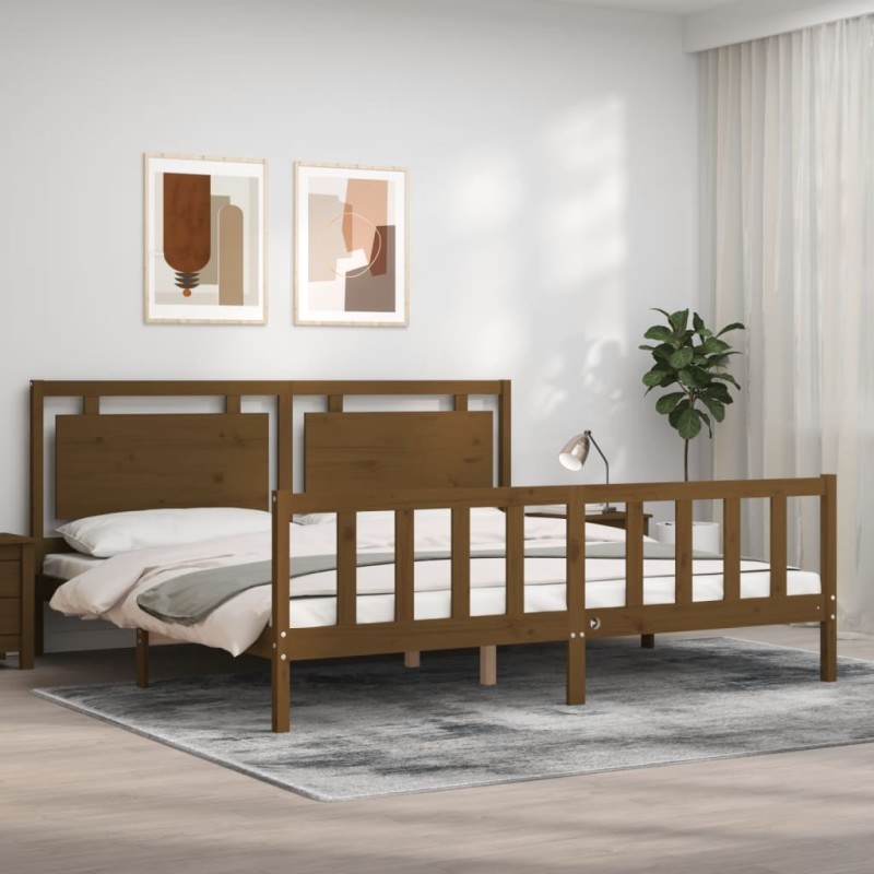 vidaXL Bettgestell mit Kopfteil Honigbraun 180x200 cm Massivholz vidaXL Bettgestell mit Kopfteil Honigbraun 180x200 cm Massivholz