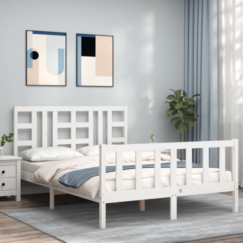 vidaXL Massivholzbett mit Kopfteil Weiß 140x190 cm vidaXL Massivholzbett mit Kopfteil Weiß 140x190 cm