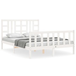 vidaXL Massivholzbett mit Kopfteil Weiß 140x190 cm