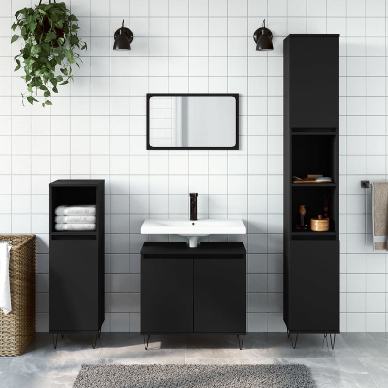 vidaXL 3-tlg. Badmöbel-Set Schwarz Holzwerkstoff vidaXL 3-tlg. Badmöbel-Set Schwarz Holzwerkstoff