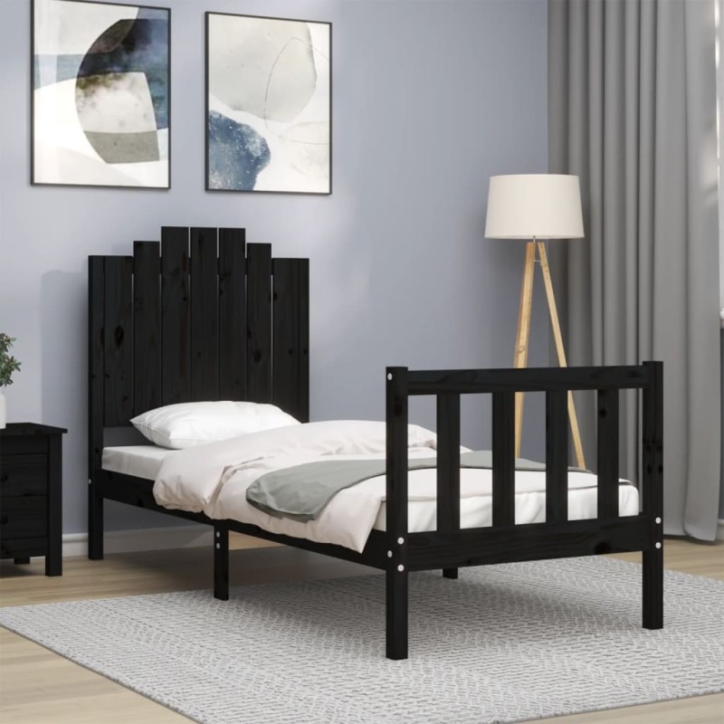 vidaXL Massivholzbett mit Kopfteil Schwarz vidaXL Massivholzbett mit Kopfteil Schwarz