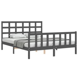 vidaXL Massivholzbett mit Kopfteil Grau 160x200 cm