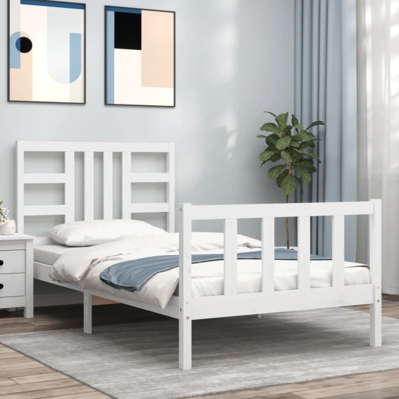 vidaXL Massivholzbett mit Kopfteil Weiß 90x200 cm vidaXL Massivholzbett mit Kopfteil Weiß 90x200 cm