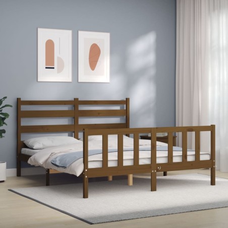 vidaXL Massivholzbett mit Kopfteil Honigbraun 160x200 cm
