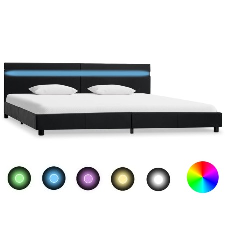 Bettgestell mit LED Schwarz Kunstleder 180x200 cm
