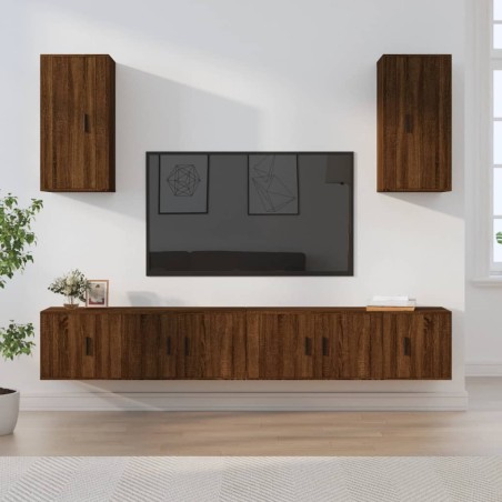 vidaXL 6-tlg. TV-Schrank-Set Braun Eichen-Optik Holzwerkstoff