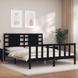 vidaXL Massivholzbett mit Kopfteil Schwarz 160x200 cm