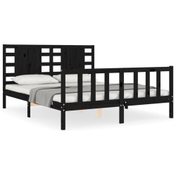 vidaXL Massivholzbett mit Kopfteil Schwarz 160x200 cm