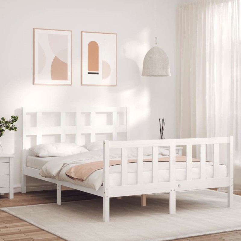 vidaXL Massivholzbett mit Kopfteil Weiß vidaXL Massivholzbett mit Kopfteil Weiß