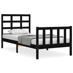 vidaXL Massivholzbett mit Kopfteil Schwarz 90x200 cm