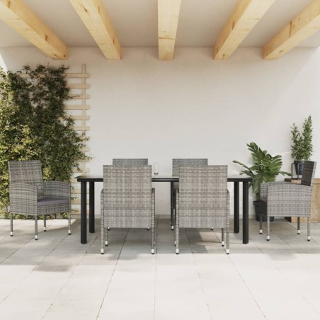 vidaXL 7-tlg. Garten-Essgruppe Grau und Schwarz Poly Rattan und Stahl