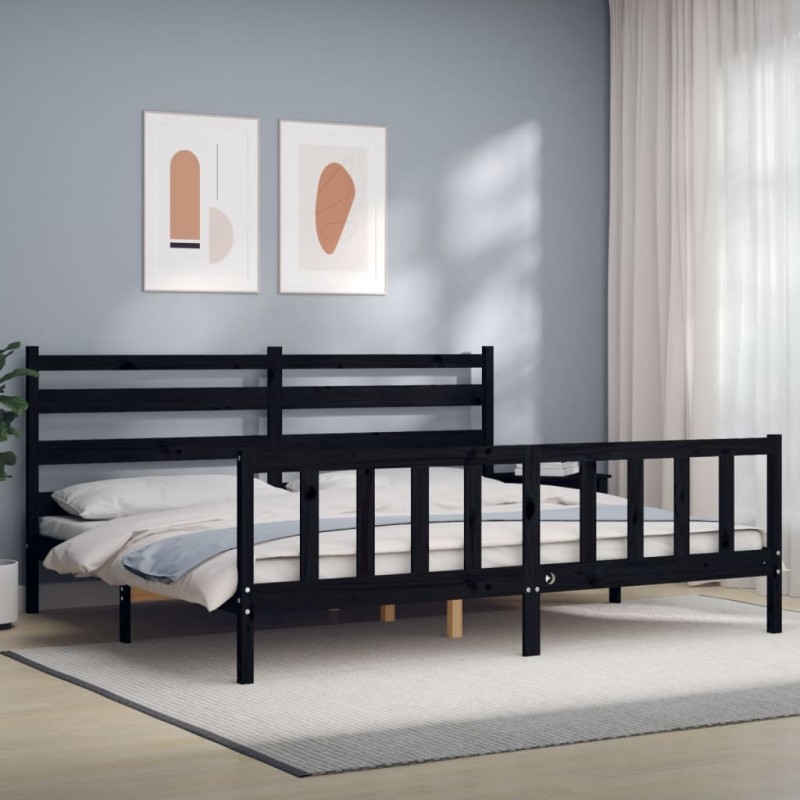 vidaXL Massivholzbett mit Kopfteil Schwarz 180x200 cm vidaXL Massivholzbett mit Kopfteil Schwarz 180x200 cm