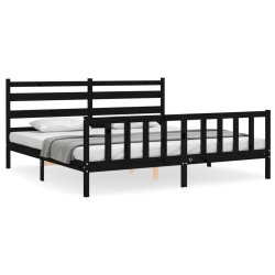 vidaXL Massivholzbett mit Kopfteil Schwarz 180x200 cm