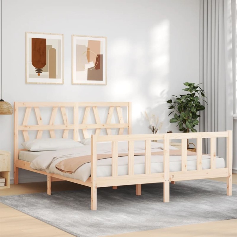vidaXL Massivholzbett mit Kopfteil 160x200 cm vidaXL Massivholzbett mit Kopfteil 160x200 cm