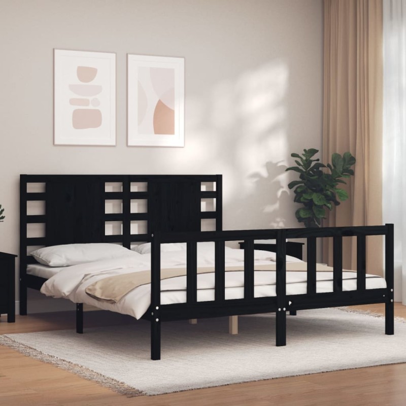 vidaXL Massivholzbett mit Kopfteil Schwarz vidaXL Massivholzbett mit Kopfteil Schwarz