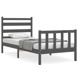 vidaXL Massivholzbett mit Kopfteil Grau 90x190 cm