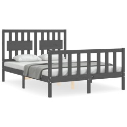 vidaXL Massivholzbett mit Kopfteil Grau 140x200 cm