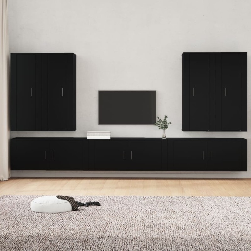 vidaXL 7-tlg. TV-Schrank-Set Schwarz Holzwerkstoff vidaXL 7-tlg. TV-Schrank-Set Schwarz Holzwerkstoff