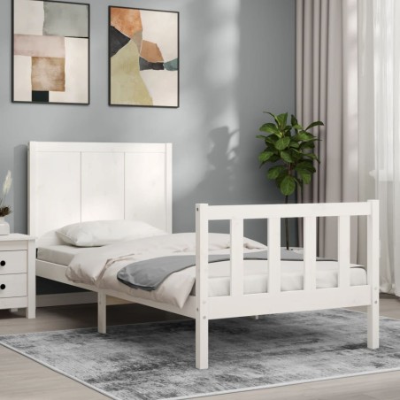 vidaXL Massivholzbett mit Kopfteil Weiß 90x200 cm