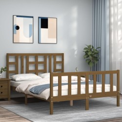 vidaXL Massivholzbett mit Kopfteil Honigbraun