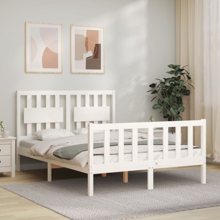vidaXL Massivholzbett mit Kopfteil Weiß 140x190 cm