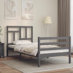 vidaXL Massivholzbett mit Kopfteil Grau 100x200 cm