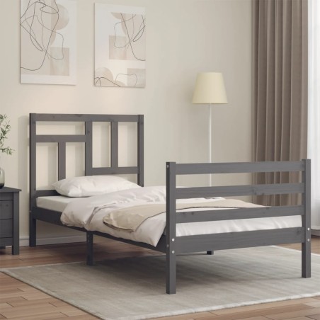 vidaXL Massivholzbett mit Kopfteil Grau 100x200 cm