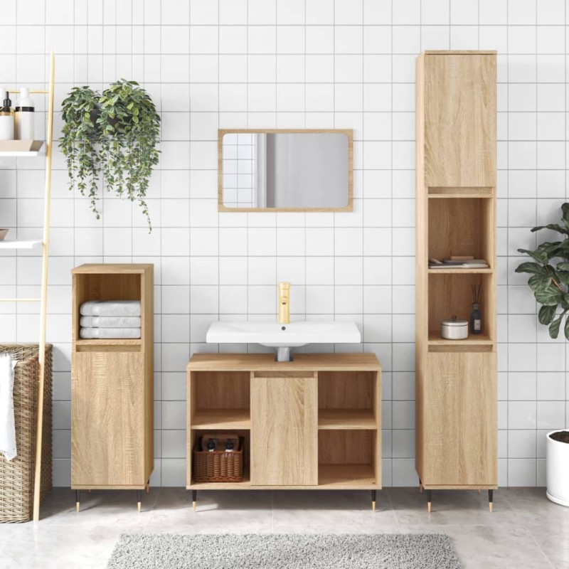 vidaXL 3-tlg. Badmöbel-Set Sonoma-Eiche Holzwerkstoff vidaXL 3-tlg. Badmöbel-Set Sonoma-Eiche Holzwerkstoff