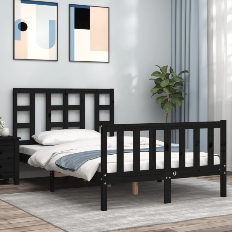 vidaXL Massivholzbett mit Kopfteil Schwarz vidaXL Massivholzbett mit Kopfteil Schwarz
