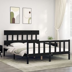 vidaXL Massivholzbett mit Kopfteil Schwarz 160x200 cm