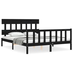 vidaXL Massivholzbett mit Kopfteil Schwarz 160x200 cm