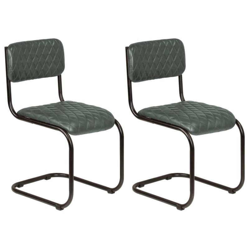 Esszimmerstühle 2 Stk. Grau Echtleder Esszimmerstühle 2 Stk. Grau Echtleder