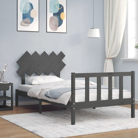 vidaXL Massivholzbett mit Kopfteil Grau 100x200 cm