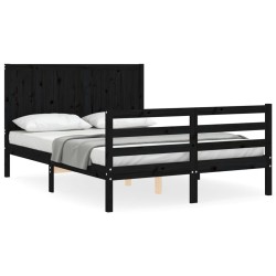 vidaXL Massivholzbett mit Kopfteil Schwarz 140x200 cm