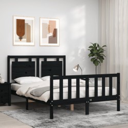 vidaXL Massivholzbett mit Kopfteil Schwarz 140x190 cm