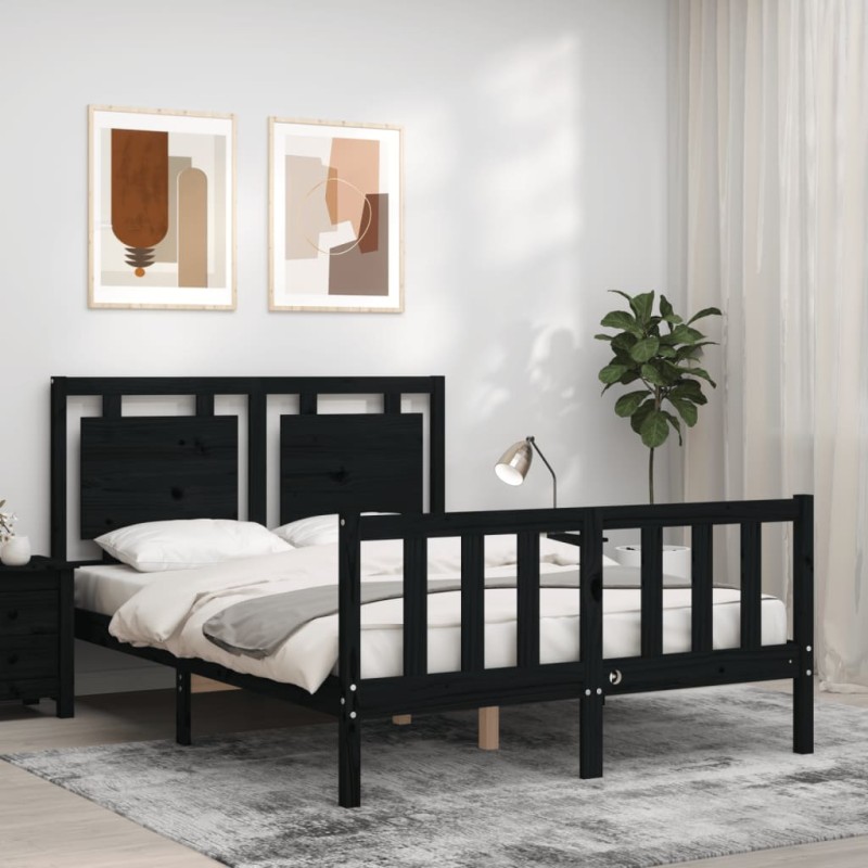 vidaXL Massivholzbett mit Kopfteil Schwarz 140x190 cm vidaXL Massivholzbett mit Kopfteil Schwarz 140x190 cm