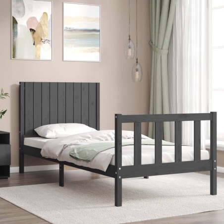 vidaXL Massivholzbett mit Kopfteil Grau 90x200 cm