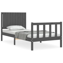 vidaXL Massivholzbett mit Kopfteil Grau 90x200 cm