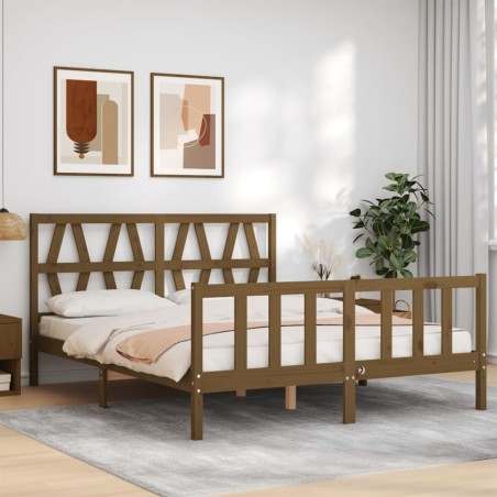 vidaXL Massivholzbett mit Kopfteil Honigbraun