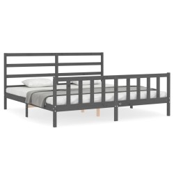 vidaXL Massivholzbett mit Kopfteil Grau 200x200 cm