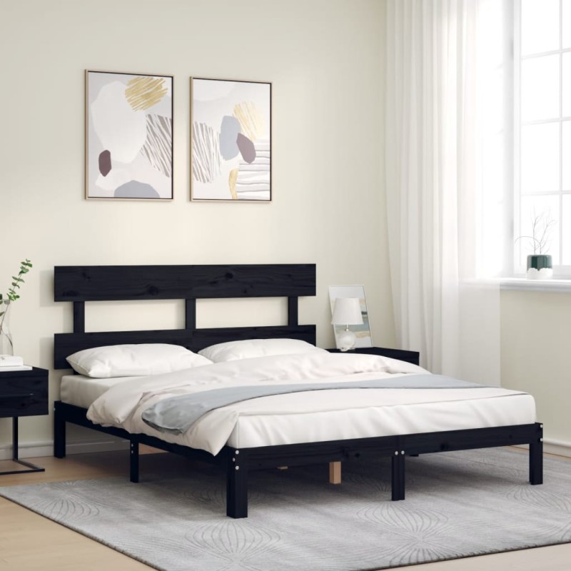 vidaXL Massivholzbett mit Kopfteil Schwarz vidaXL Massivholzbett mit Kopfteil Schwarz