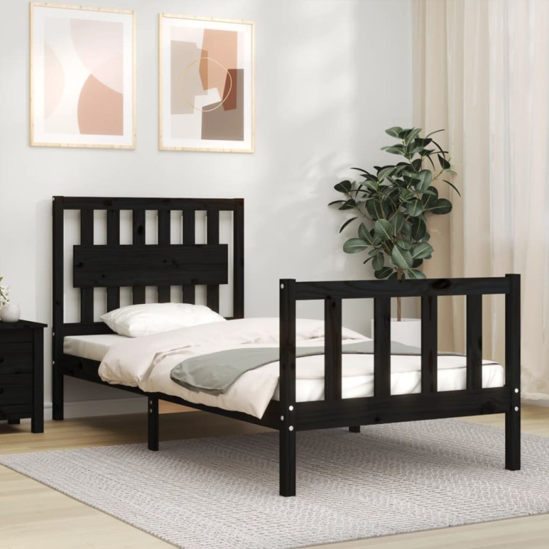 vidaXL Massivholzbett mit Kopfteil Schwarz vidaXL Massivholzbett mit Kopfteil Schwarz
