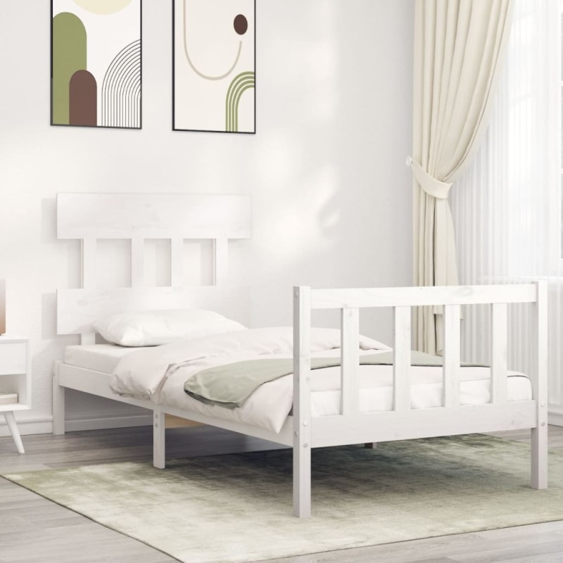 vidaXL Massivholzbett mit Kopfteil Weiß 90x200 cm vidaXL Massivholzbett mit Kopfteil Weiß 90x200 cm