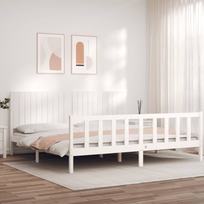 vidaXL Massivholzbett mit Kopfteil Weiß 200x200 cm vidaXL Massivholzbett mit Kopfteil Weiß 200x200 cm