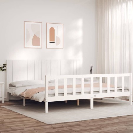 vidaXL Massivholzbett mit Kopfteil Weiß 200x200 cm