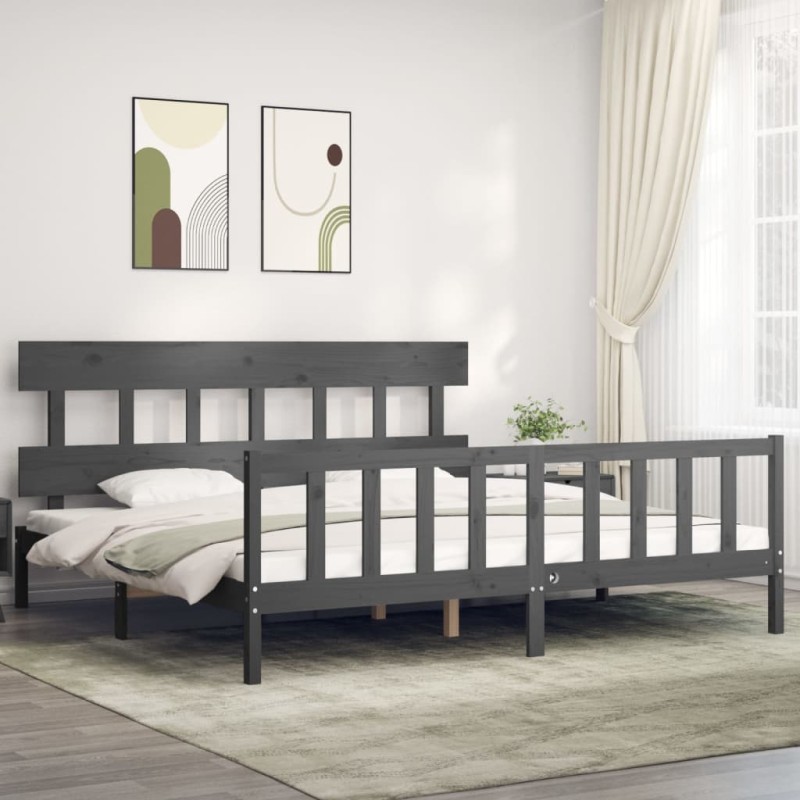 vidaXL Massivholzbett mit Kopfteil Grau vidaXL Massivholzbett mit Kopfteil Grau