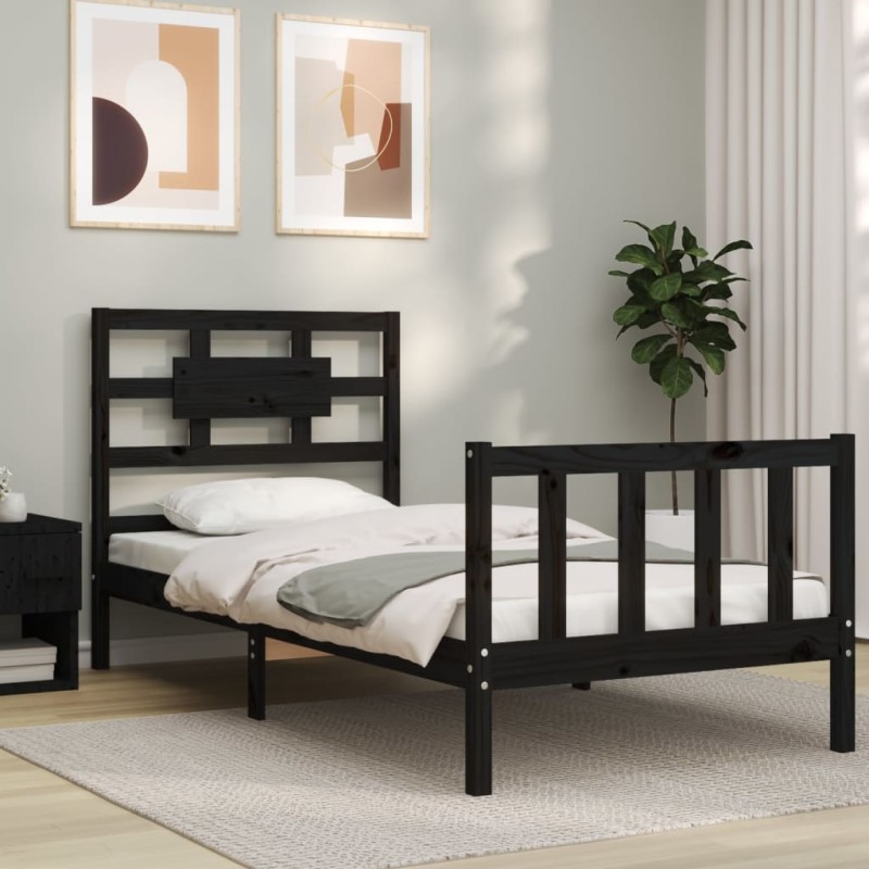 vidaXL Massivholzbett mit Kopfteil Schwarz vidaXL Massivholzbett mit Kopfteil Schwarz
