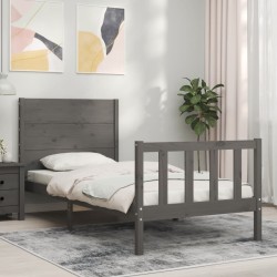 vidaXL Massivholzbett mit Kopfteil Grau 90x200 cm