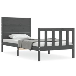 vidaXL Massivholzbett mit Kopfteil Grau 90x200 cm